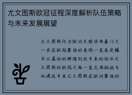 尤文图斯欧冠征程深度解析队伍策略与未来发展展望