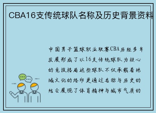 CBA16支传统球队名称及历史背景资料